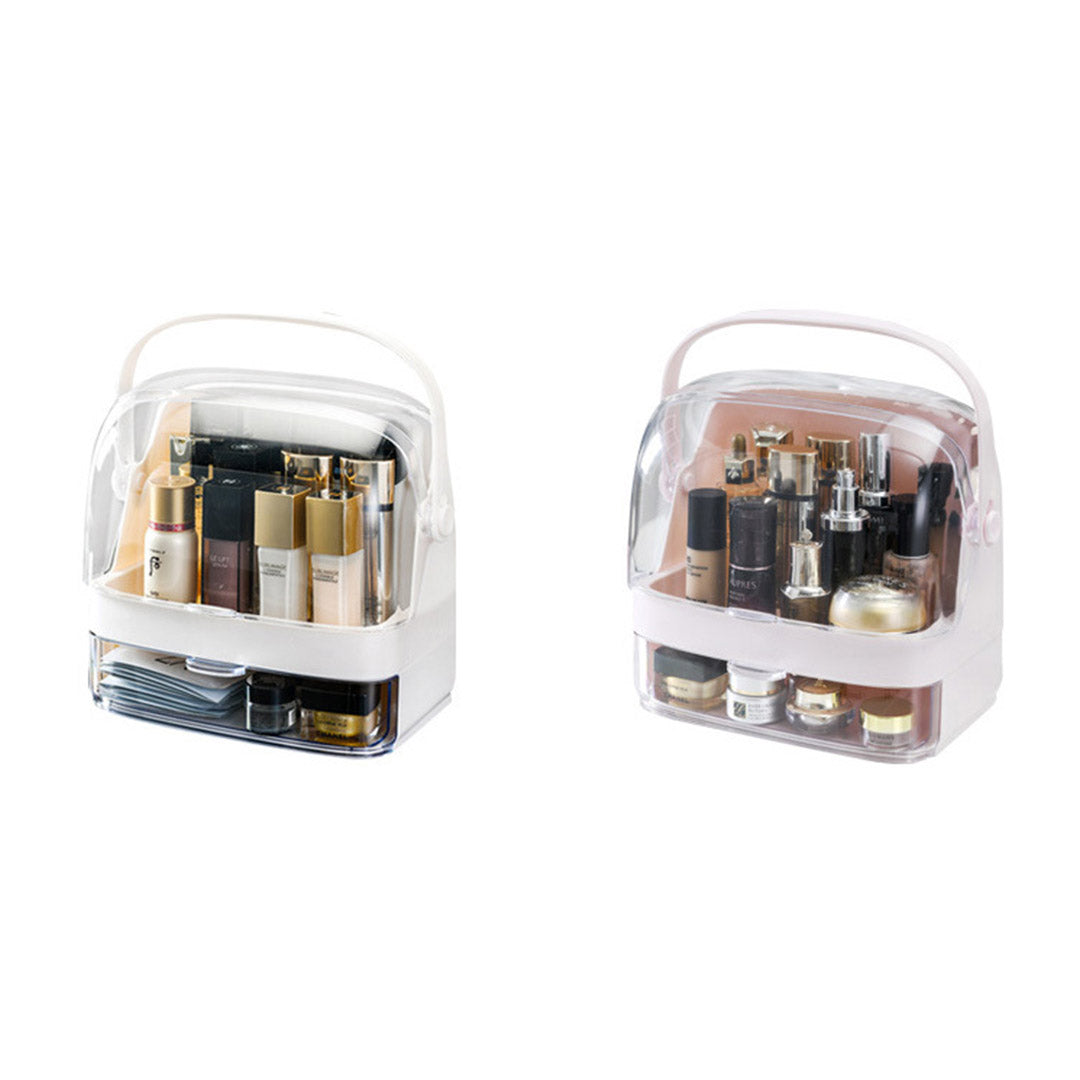 SOGA 2 Tier White Countertop Makeup Cosmetic Storage Organiser Skincare Holder Jewelry Storage Box with Handle - Cafe Supply