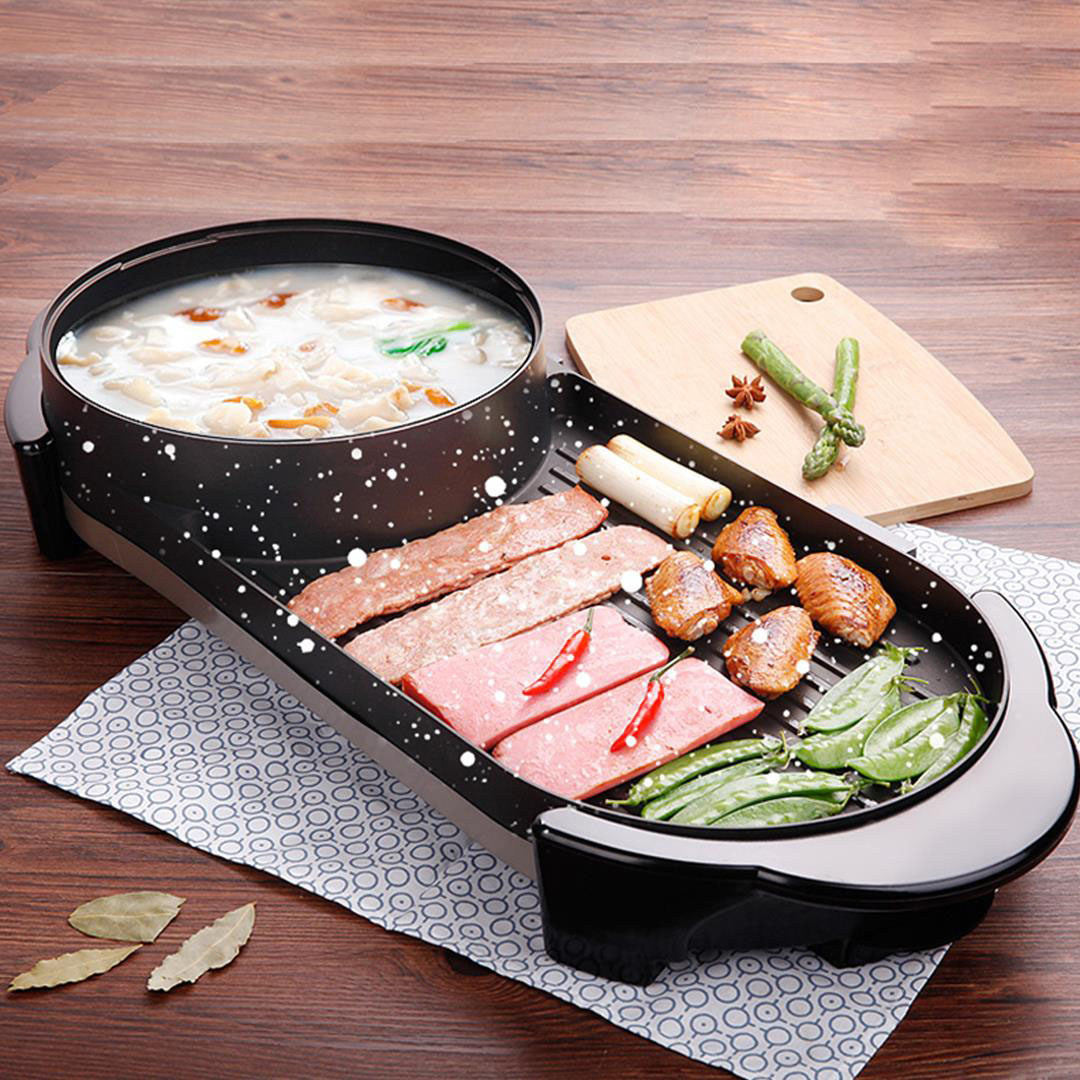 SOGA 2X 2 in 1 Electric Non-Stick BBQ Teppanyaki Grill Plate Steamboat Hotpot 2-8 Person - Cafe Supply