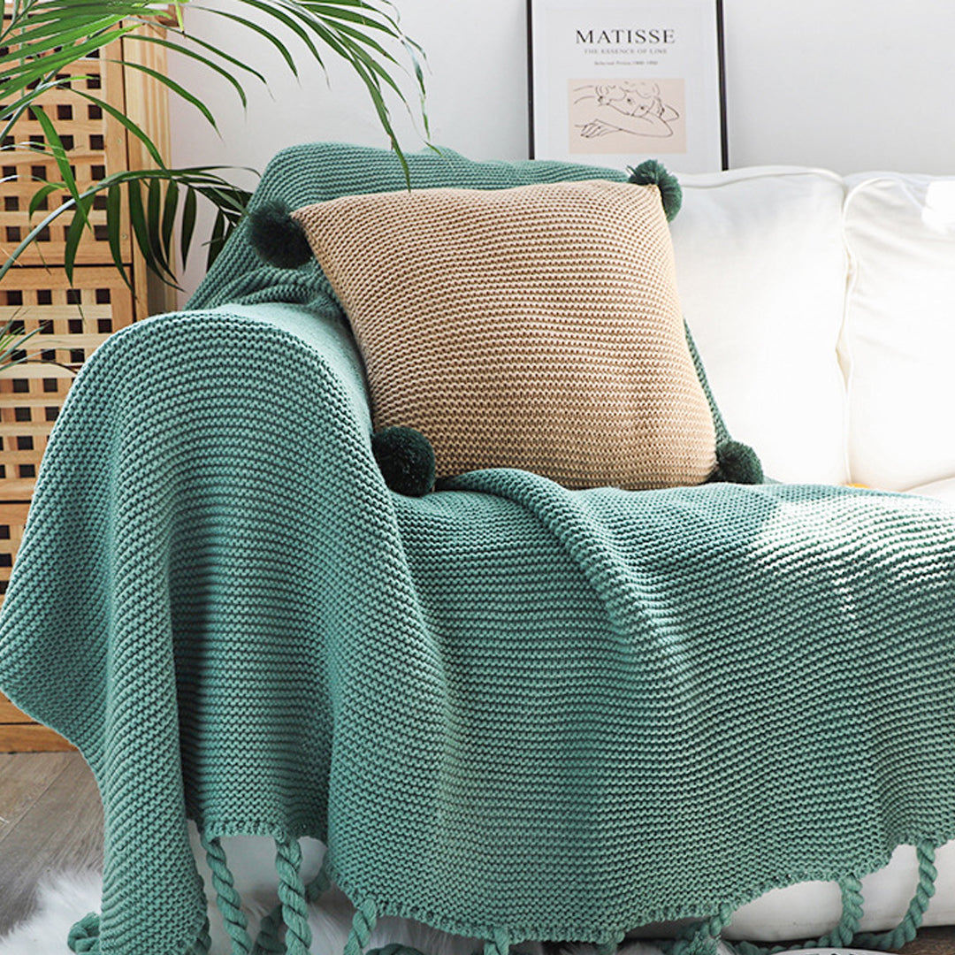 SOGA 2X Green Tassel Fringe Knitting Blanket Warm Cozy Woven Cover Couch Bed Sofa Home Decor - Cafe Supply