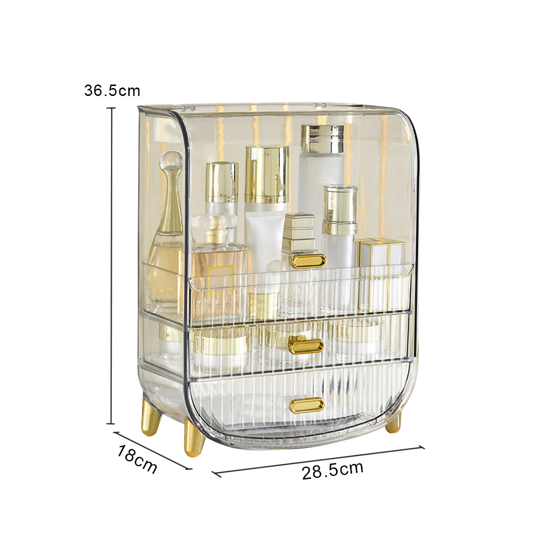 SOGA 3 Tier Transparent Multifunctional Countertop Cosmetic Storage Makeup Perfume Skincare Display Stand Shelf Drawer Type Organiser - Cafe Supply