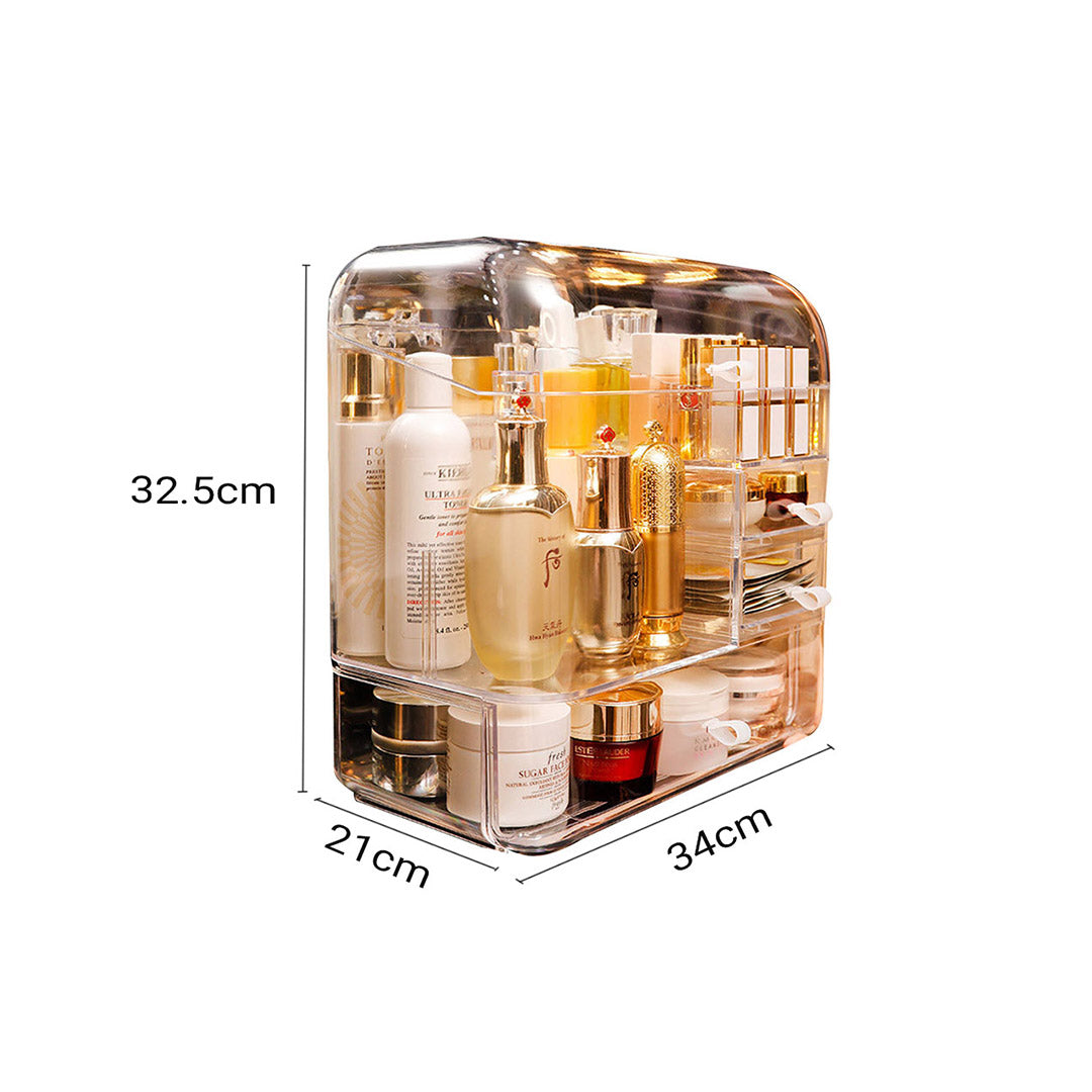 SOGA 2X Transparent Cosmetic Storage Box Clear Makeup Skincare Holder with Lid Drawers Waterproof Dustproof Organiser - Cafe Supply
