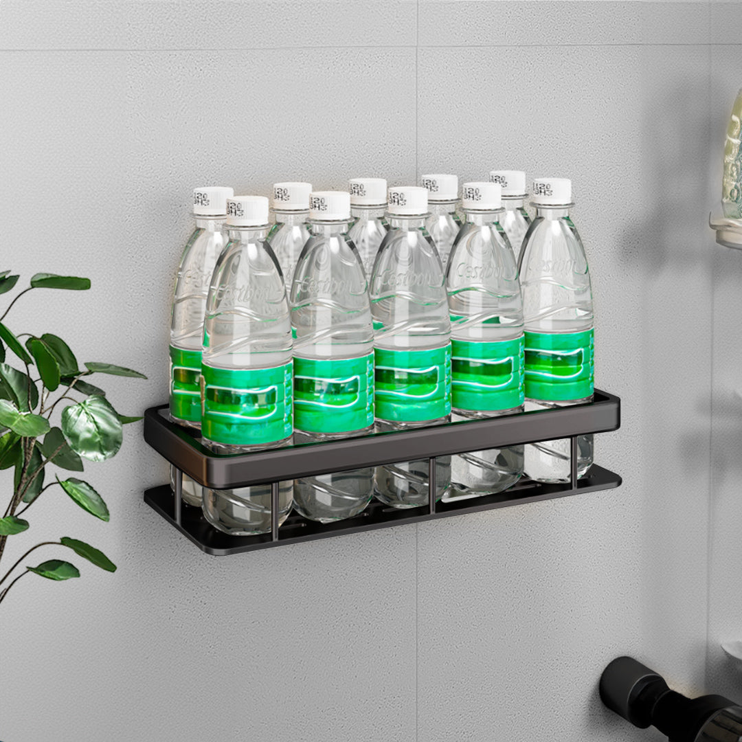 SOGA 2X Black Wall-Mounted Rectangular Bathroom Storage Organiser Space Saving Adhesive Shelf Rack - Cafe Supply