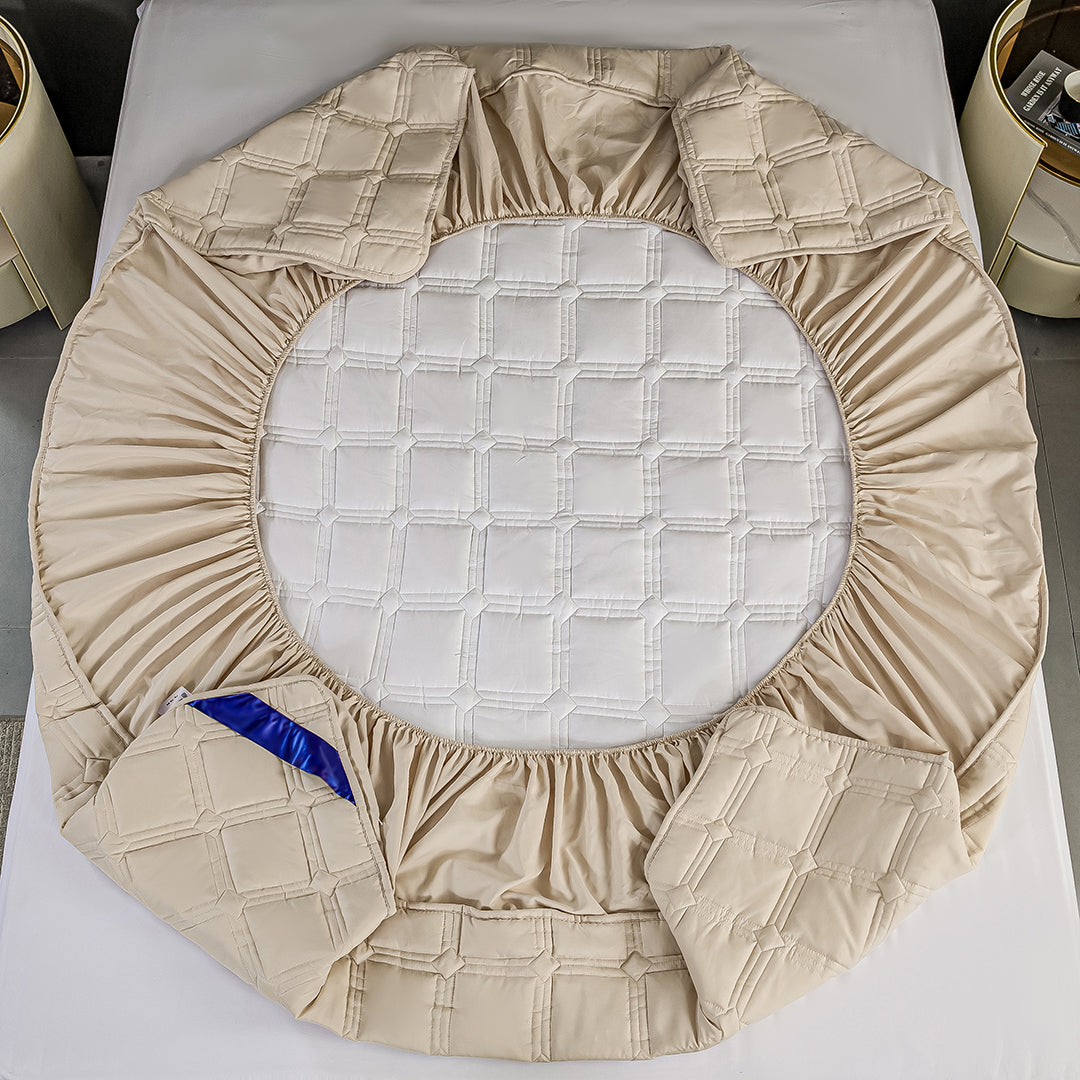 SOGA Beige 153cm Wide Mattress Cover Thick Quilted Stretchable Bed Spread Sheet Protector with Pillow Covers - Cafe Supply