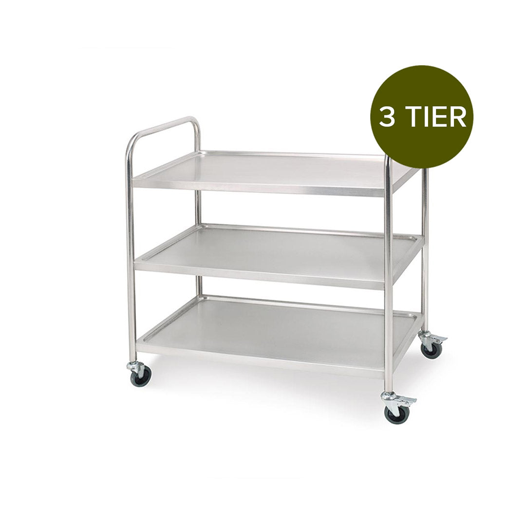 SOGA 2X 3 Tier 81x46x85cm Stainless Steel Kitchen Dinning Food Cart Trolley Utility Round Small - Cafe Supply