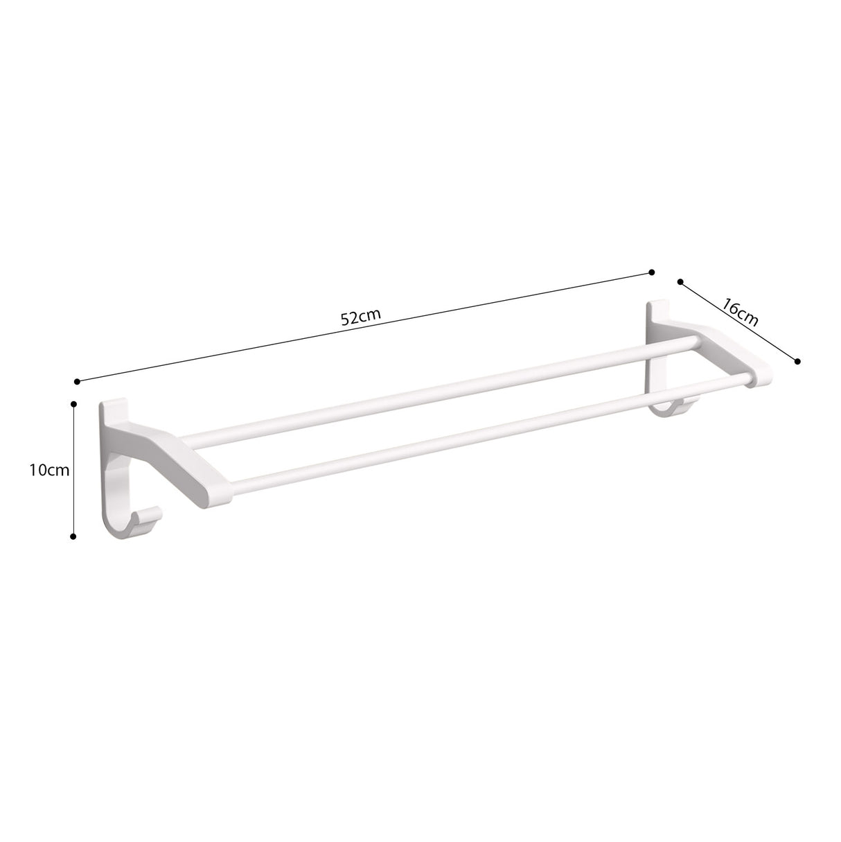 SOGA 52cm White Wall-Mounted Double Pole Towel Holder Bathroom Organiser Rail Hanger with Hooks - Cafe Supply