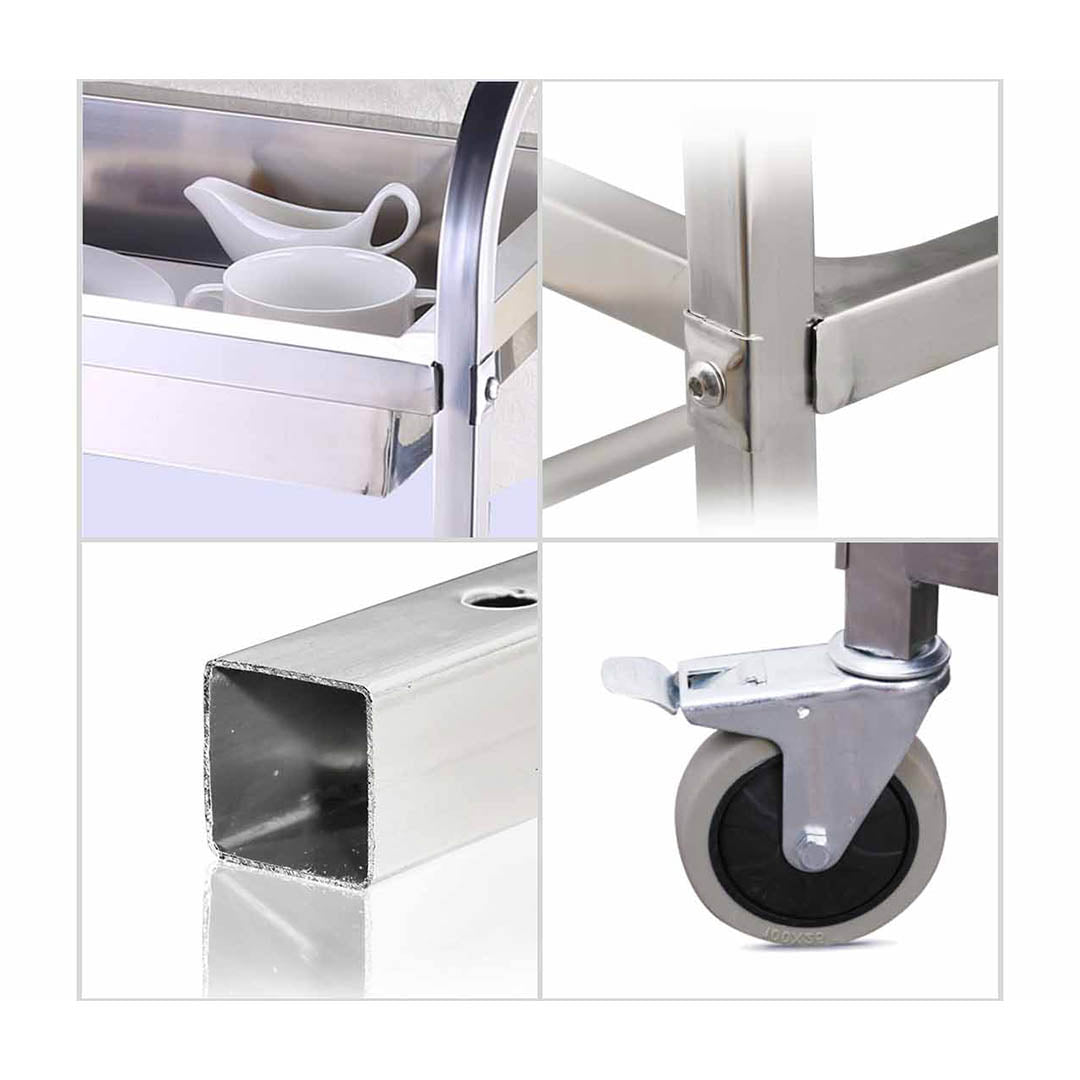 SOGA 2X 2 Tier 95x50x95cm Stainless Steel Kitchen Trolley Bowl Collect Service FoodCart Large - Cafe Supply