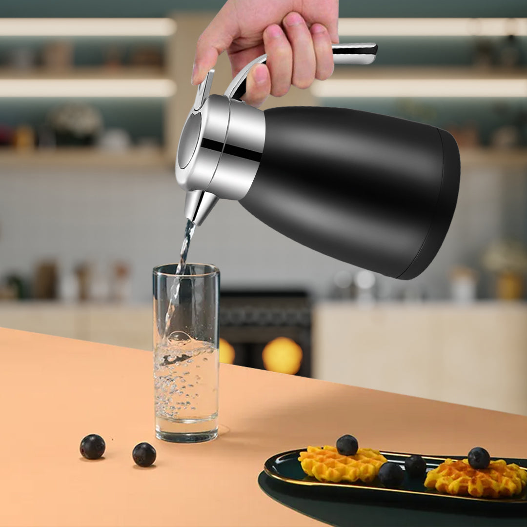 SOGA 1.2L Stainless Steel Kettle Insulated Vacuum Flask Water Coffee Jug Thermal Black - Cafe Supply