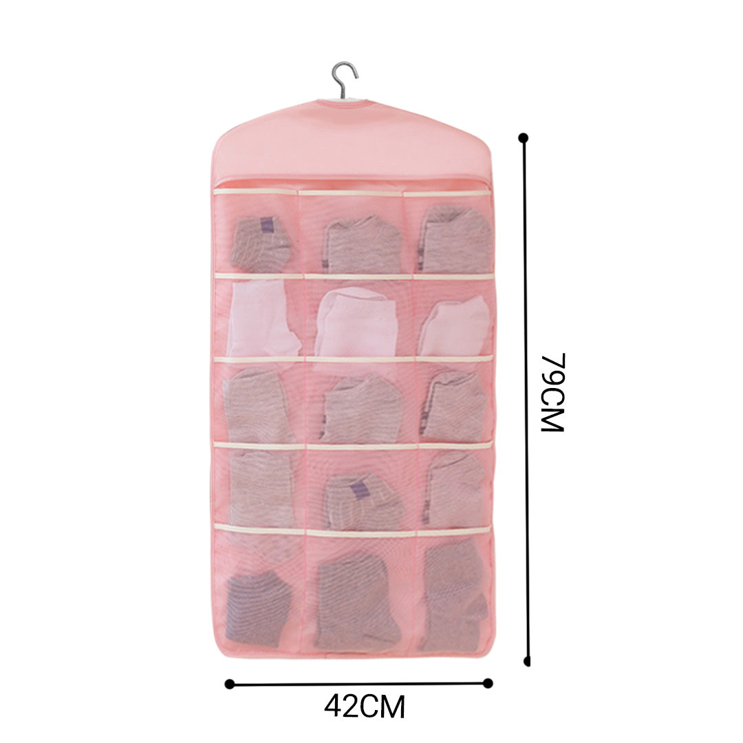 SOGA 2X Pink Double Sided Hanging Storage Bag Underwear Bra Socks Mesh Pocket Hanger Home Organiser - Cafe Supply