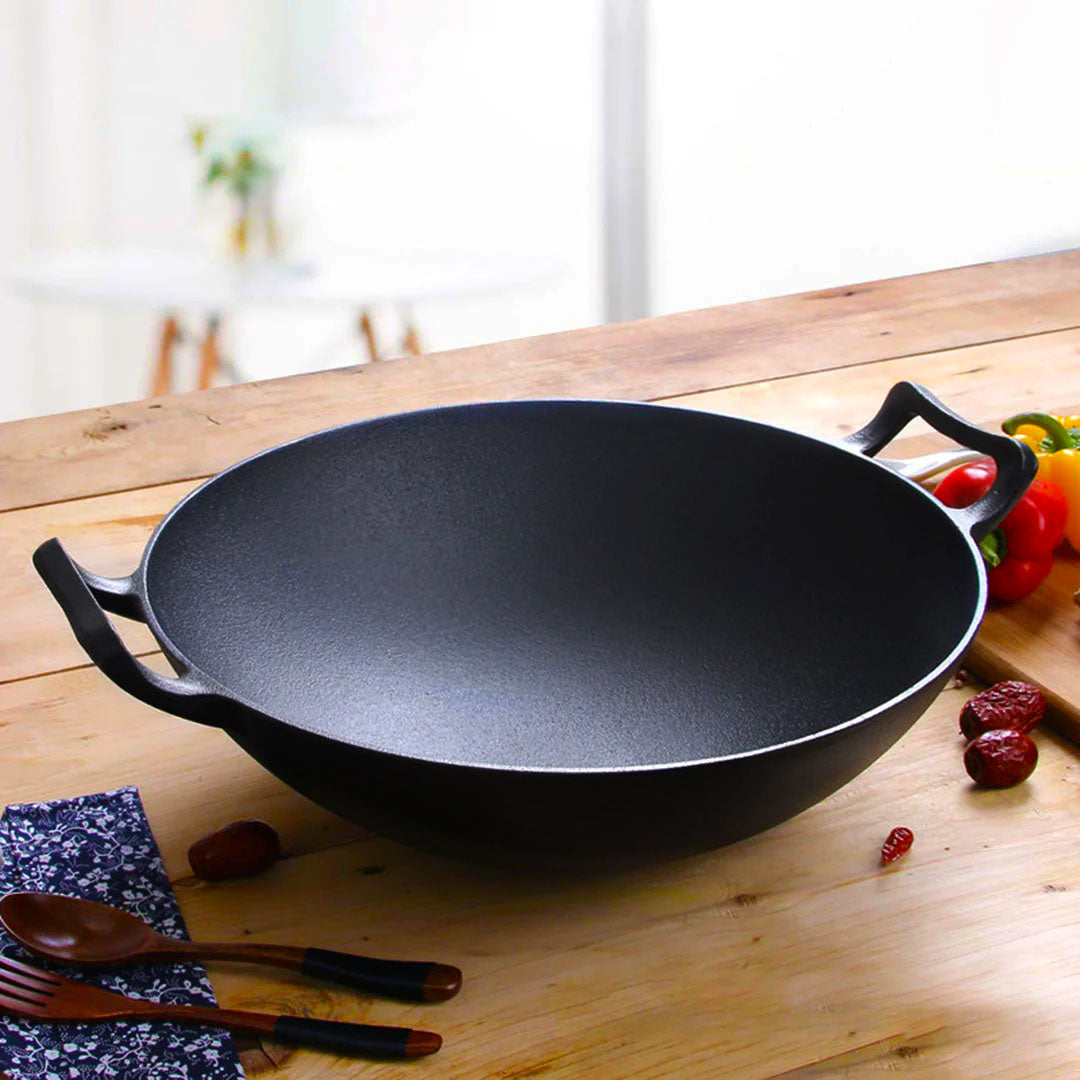 SOGA 2X 32cm Commercial Cast Iron Wok FryPan Fry Pan with Double Handle - Cafe Supply