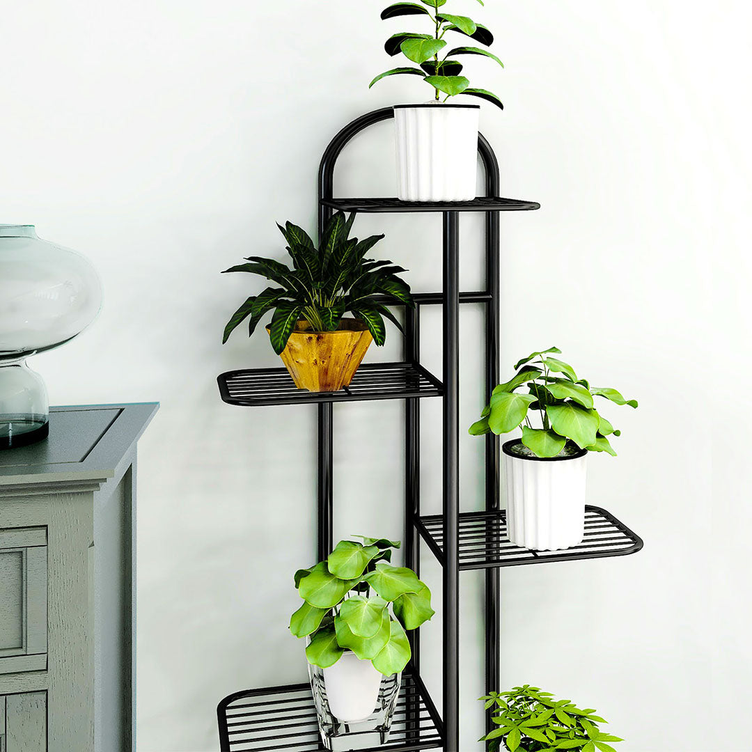 SOGA 7 Tier 8 Pots Black Metal Plant Stand Flowerpot Display Shelf Rack Indoor Home Office Decor - Cafe Supply