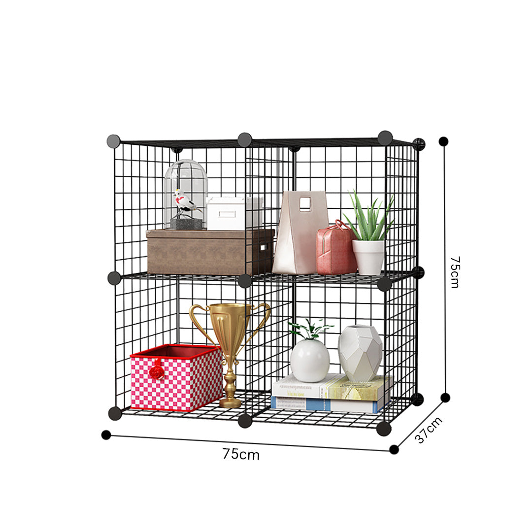 SOGA 2X Black Portable 4-Cube Storage Organiser Foldable DIY Modular Grid Space Saving Shelf - Cafe Supply