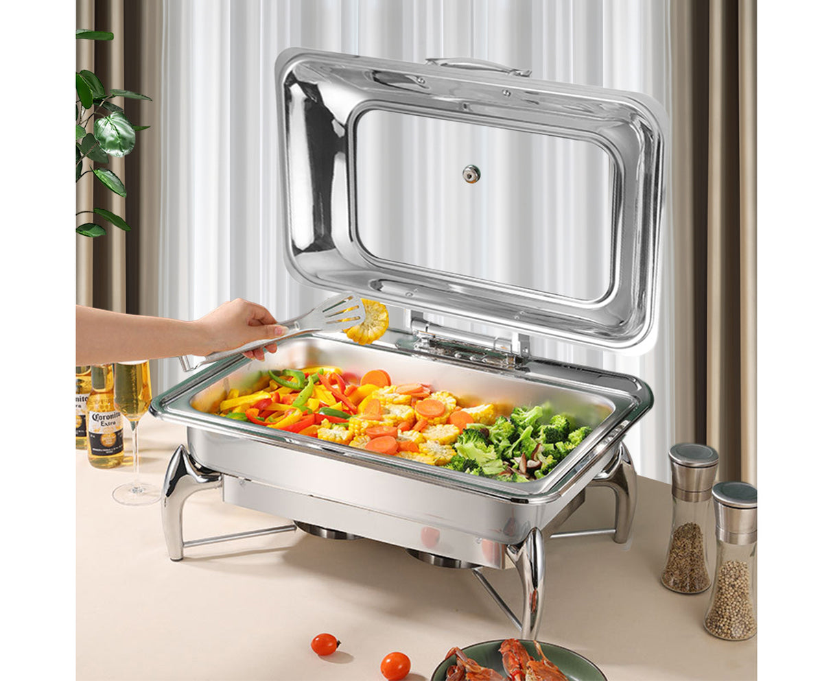 SOGA Stainless Steel Rectangular Chafing Dish Tray Buffet Cater Food Warmer Chafer with Top Lid - Cafe Supply
