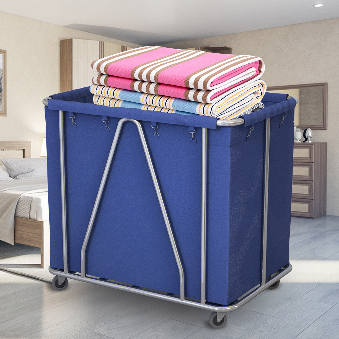 SOGA 2X Stainless Steel Commercial Large Soiled Linen Laundry Trolley Cart with Wheels Blue - Cafe Supply