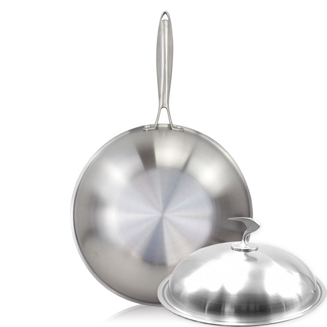 SOGA 18/10 Stainless Steel Fry Pan 32cm Frying Pan Top Grade Cooking Skillet with Lid - Cafe Supply