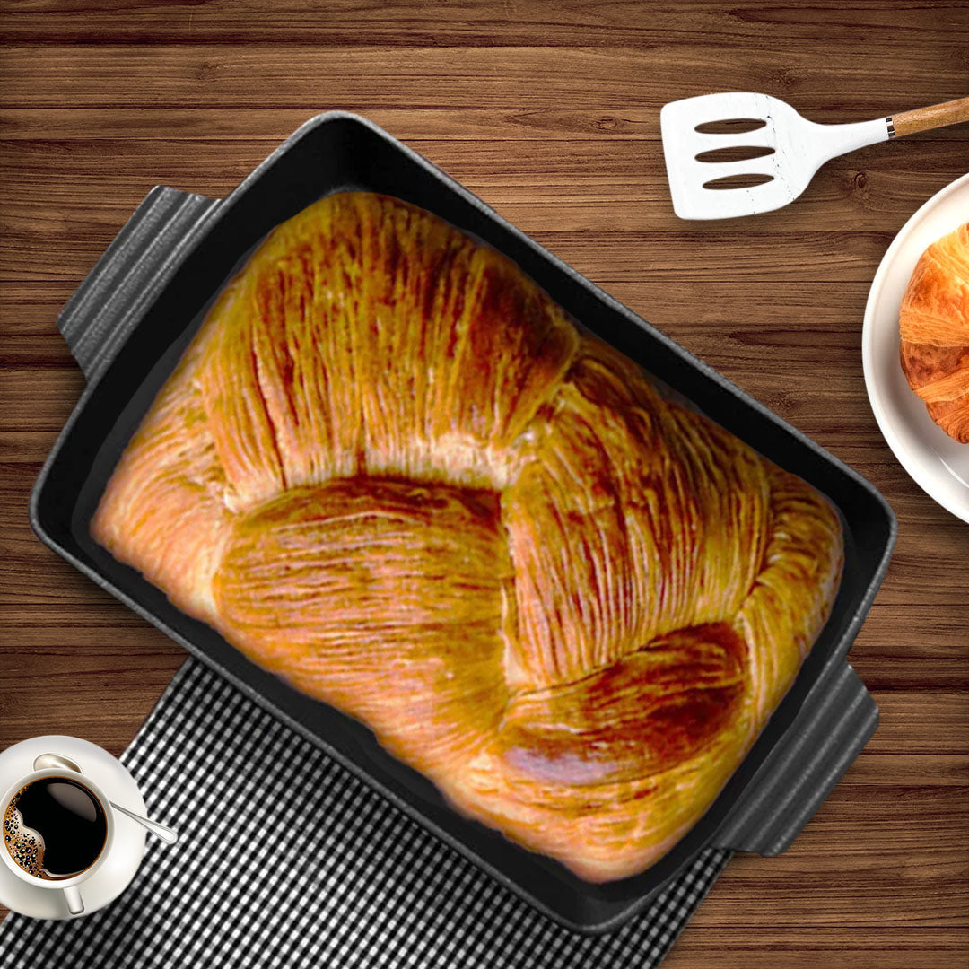 SOGA 2X 33cm Cast Iron Rectangle Bread Cake Baking Dish Lasagna Roasting Pan - Cafe Supply