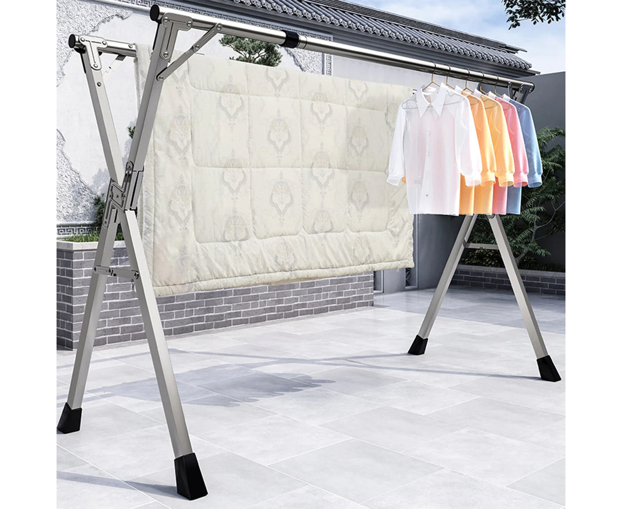 SOGA 2.4m Portable Standing Clothes Drying Rack Foldable Space-Saving Laundry Holder Indoor Outdoor - Cafe Supply