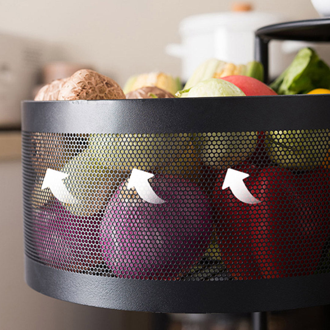 SOGA 3 Tier Steel Round Rotating Kitchen Cart Multi-Functional Shelves Portable Storage Organizer with Wheels - Cafe Supply