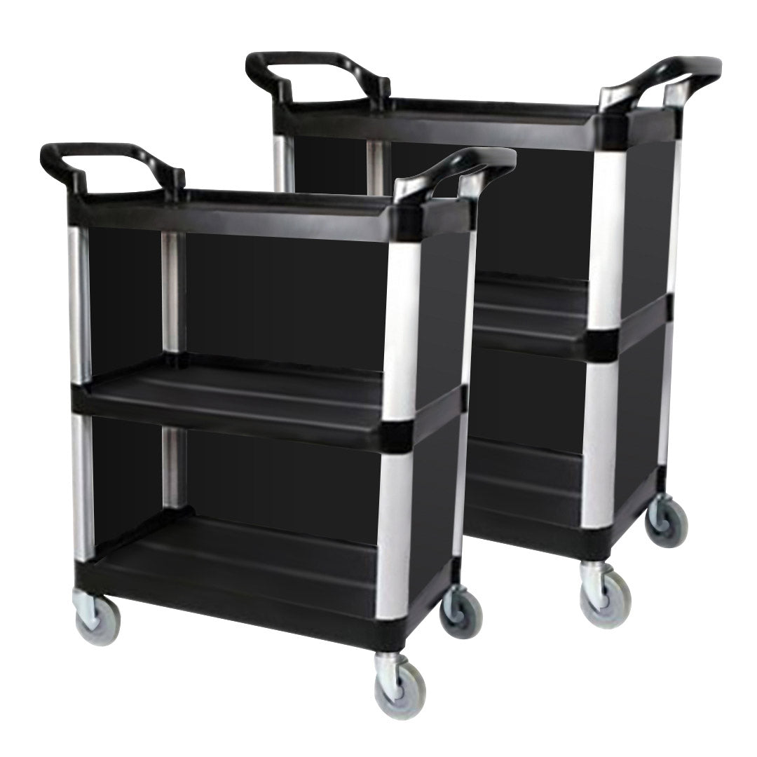 SOGA 3 Tier Covered Food Trolley Food Waste Cart Storage Mechanic Kitchen Black - Cafe Supply