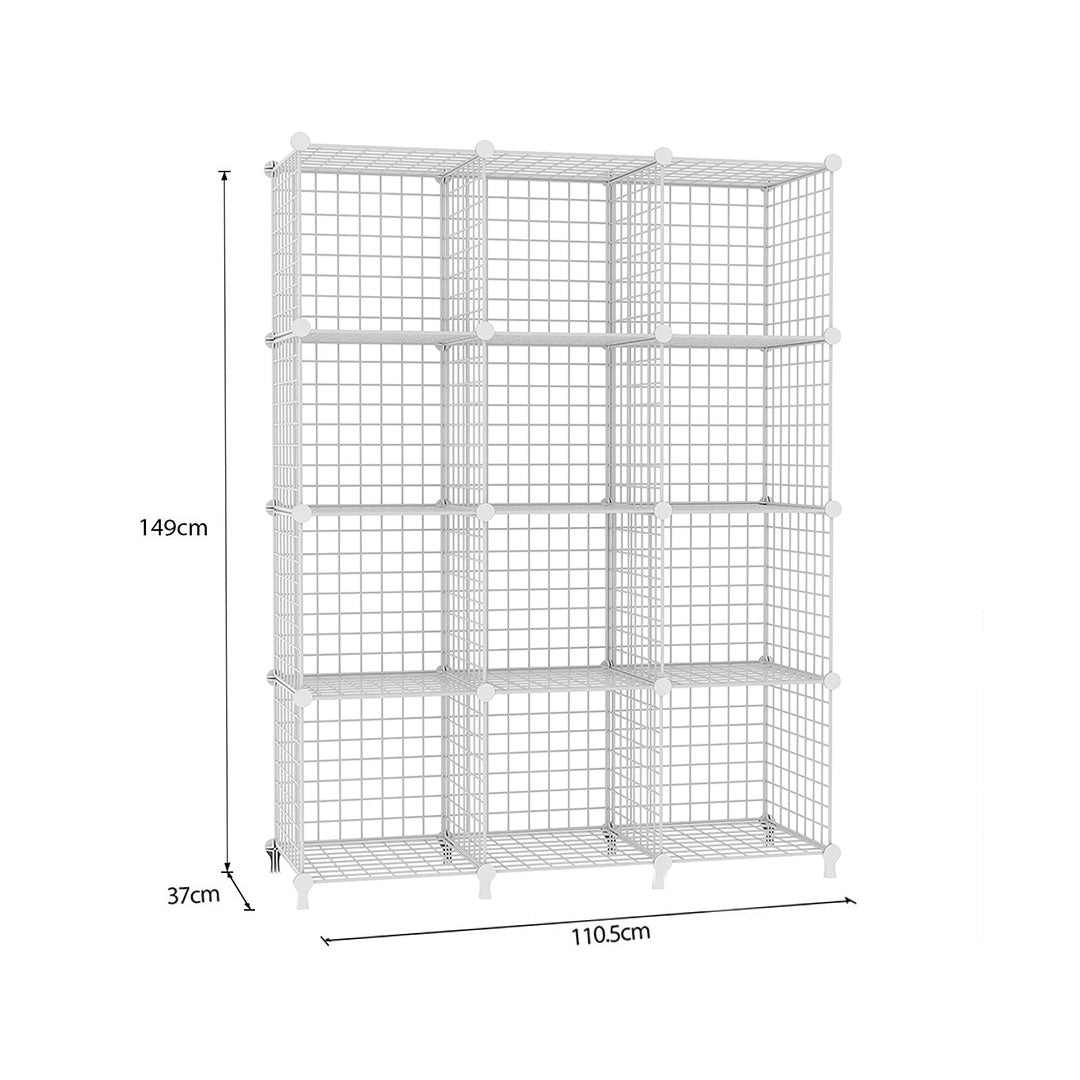 SOGA White Portable 12-Cube 3 Column Storage Organiser Foldable DIY Modular Grid Space Saving Shelf - Cafe Supply