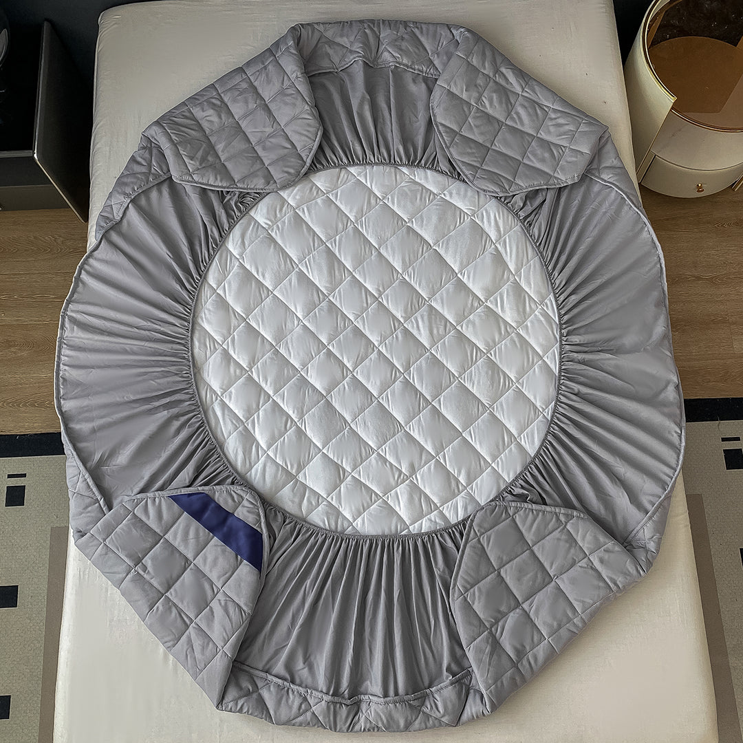 SOGA 2X Grey 183cm Wide Cross-Hatch Mattress Cover Thick Quilted Stretchable Bed Spread Sheet Protector with Pillow Covers - Cafe Supply