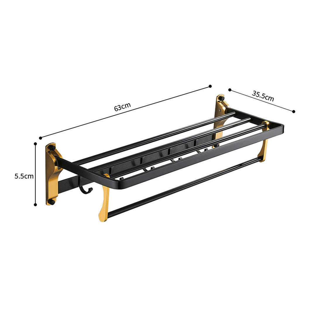 SOGA 2X 63cm Wall-Mounted Double Pole Towel Holder Bathroom Organiser Rail Hanger with Hooks - Cafe Supply