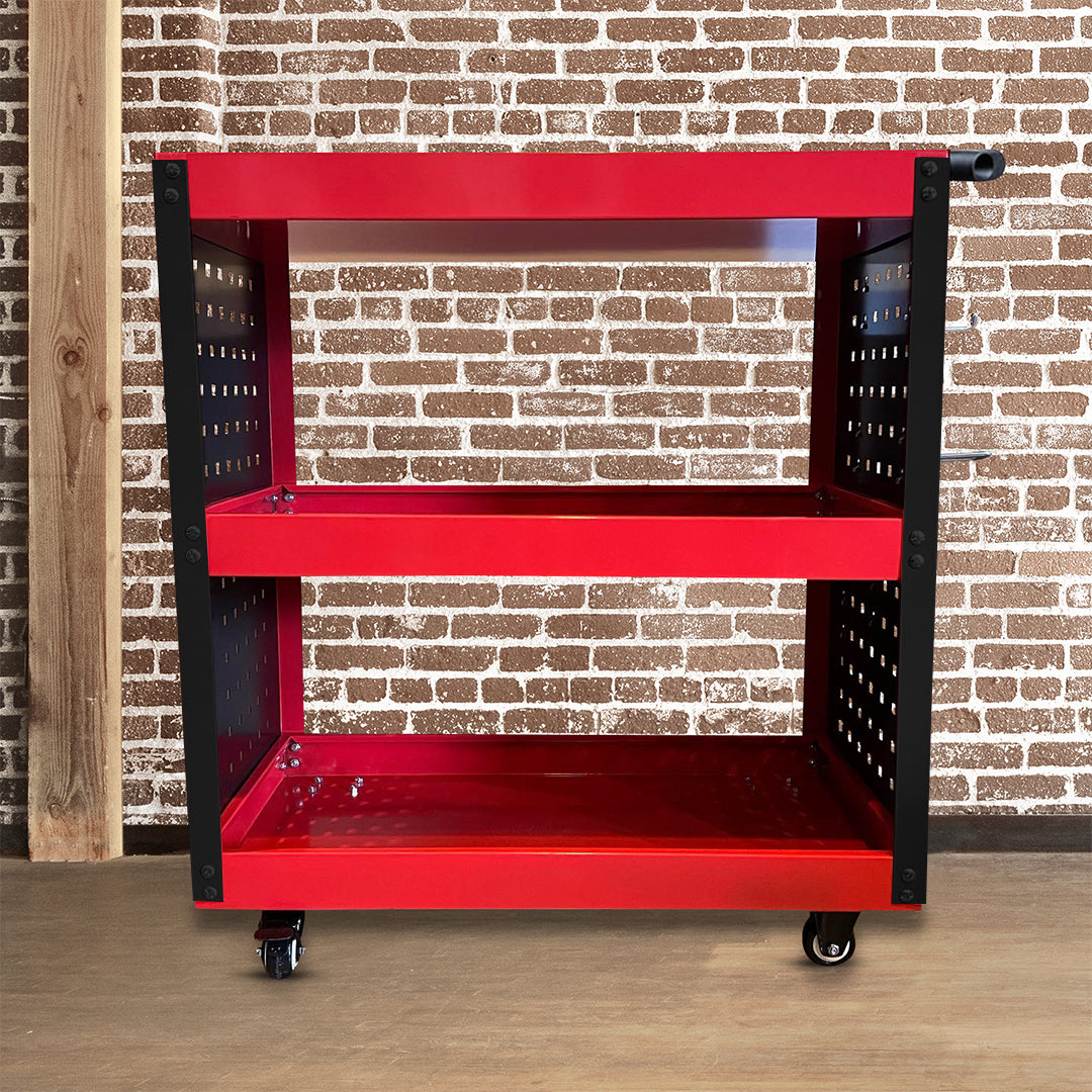 SOGA 3 Tier Tool Storage Cart Portable Service Utility Heavy Duty Mobile Trolley with Hooks Red - Cafe Supply