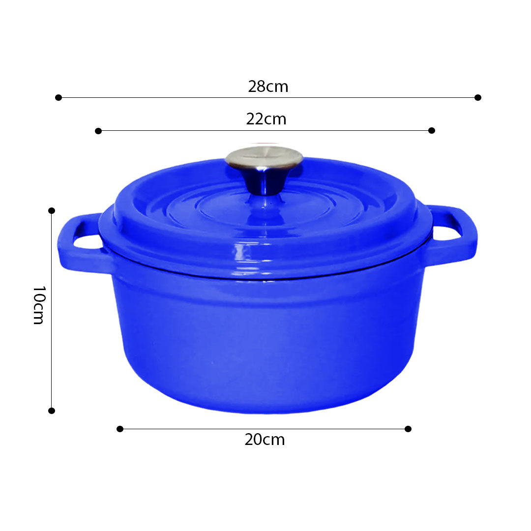 SOGA 2X Cast Iron 24cm Enamel Porcelain Stewpot Casserole Stew Cooking Pot With Lid Blue - Cafe Supply