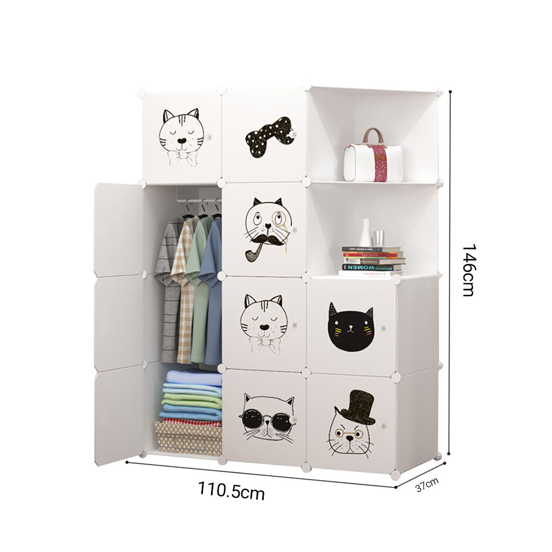 SOGA 10 Cubes White Portable Wardrobe Divide-Grid Modular Storage Organiser Foldable Closet with Doors - Cafe Supply