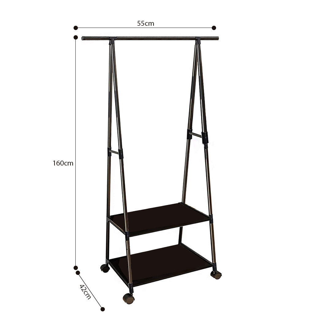 SOGA 2X 2-in-1 Organiser Clothes Shoe Rack Space-Saving Triangular Storage with Wheels Black - Cafe Supply