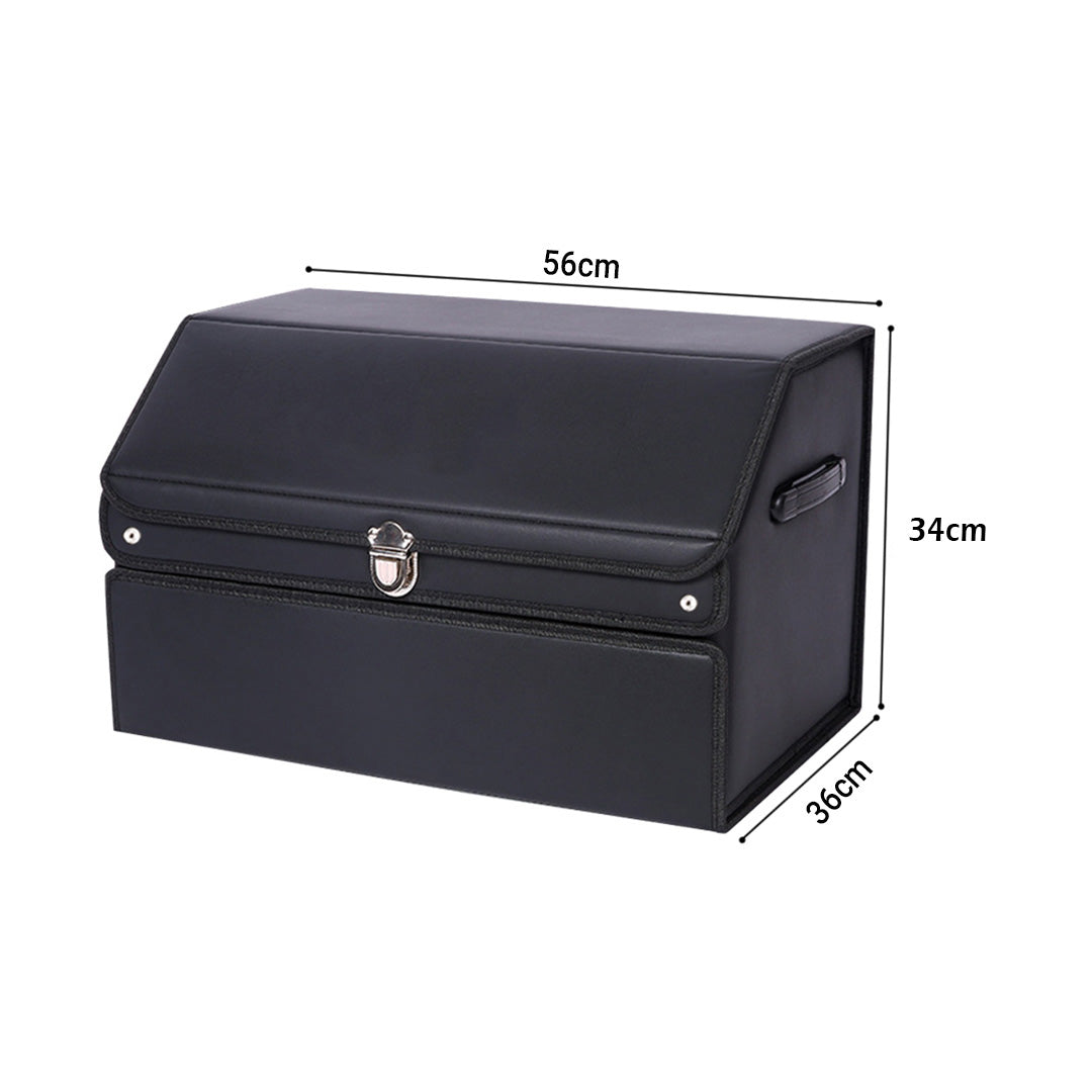 SOGA 56cm Leather Car Boot Collapsible Foldable Trunk Cargo Organizer Portable Storage Box with Lock Black - Cafe Supply