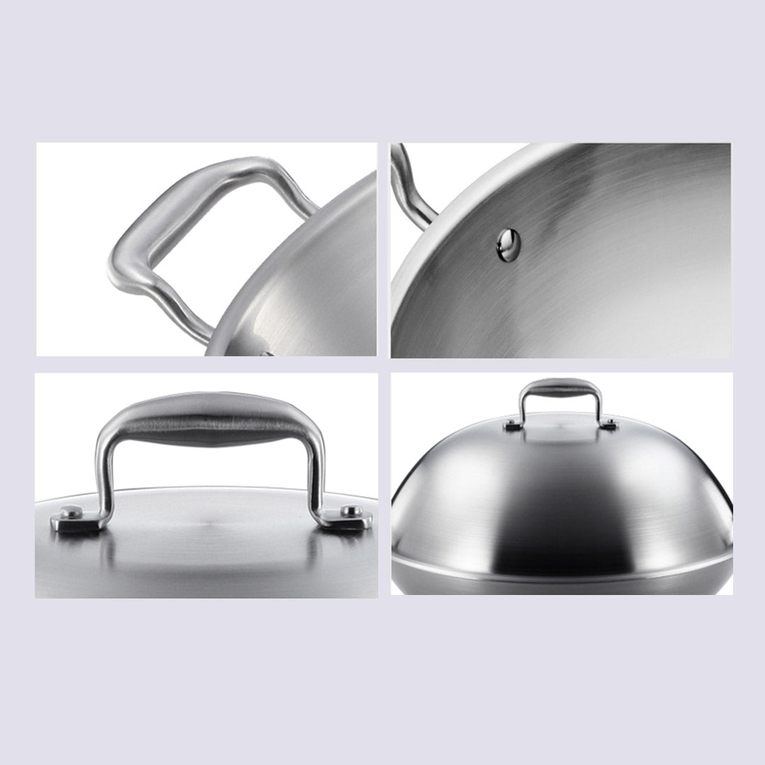 SOGA 2X 3-Ply 38cm Stainless Steel Double Handle Wok Frying Fry Pan Skillet with Lid - Cafe Supply
