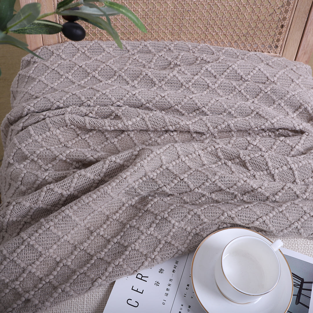SOGA Coffee Diamond Pattern Knitted Throw Blanket Warm Cozy Woven Cover Couch Bed Sofa Home Decor with Tassels - Cafe Supply