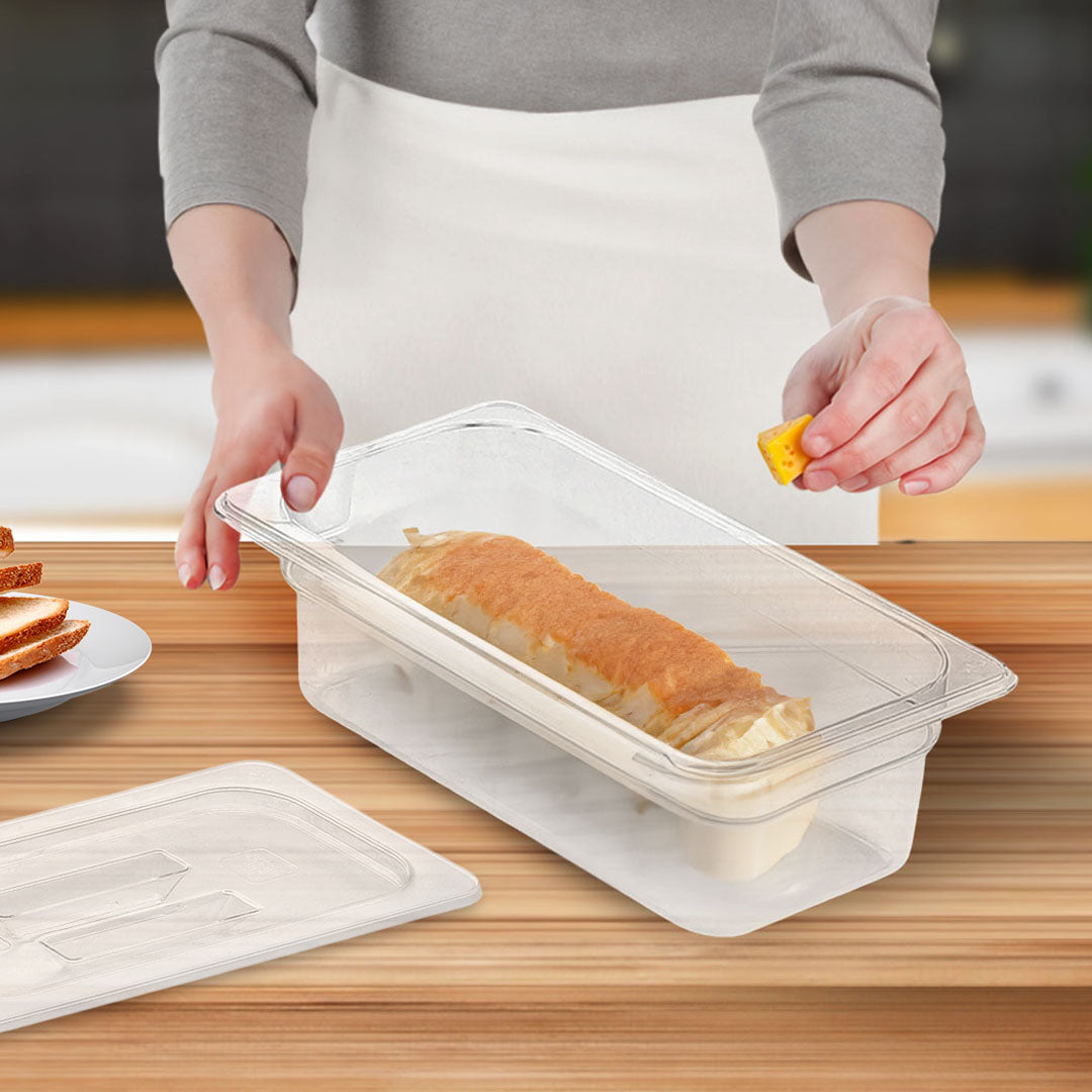 SOGA 100mm Clear Gastronorm GN Pan 1/3 Food Tray Storage Bundle of 6 with Lid - Cafe Supply