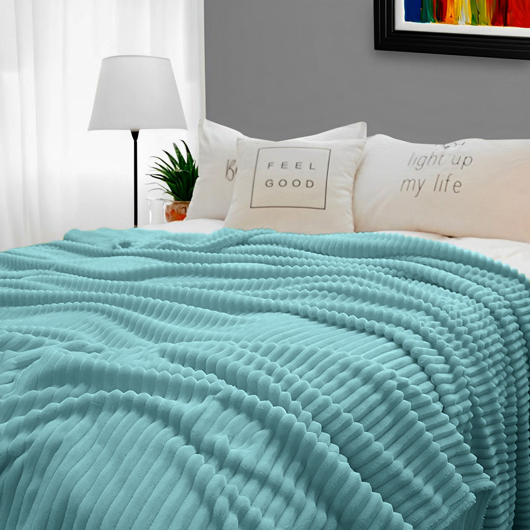 SOGA Sky Blue Throw Blanket Warm Cozy Striped Pattern Thin Flannel Coverlet Fleece Bed Sofa Comforter - Cafe Supply