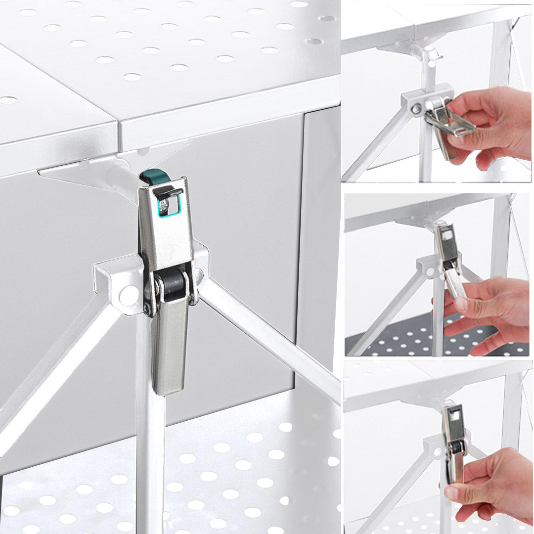 SOGA 2X 5 Tier Steel White Foldable Kitchen Cart Multi-Functional Shelves Portable Storage Organizer with Wheels - Cafe Supply