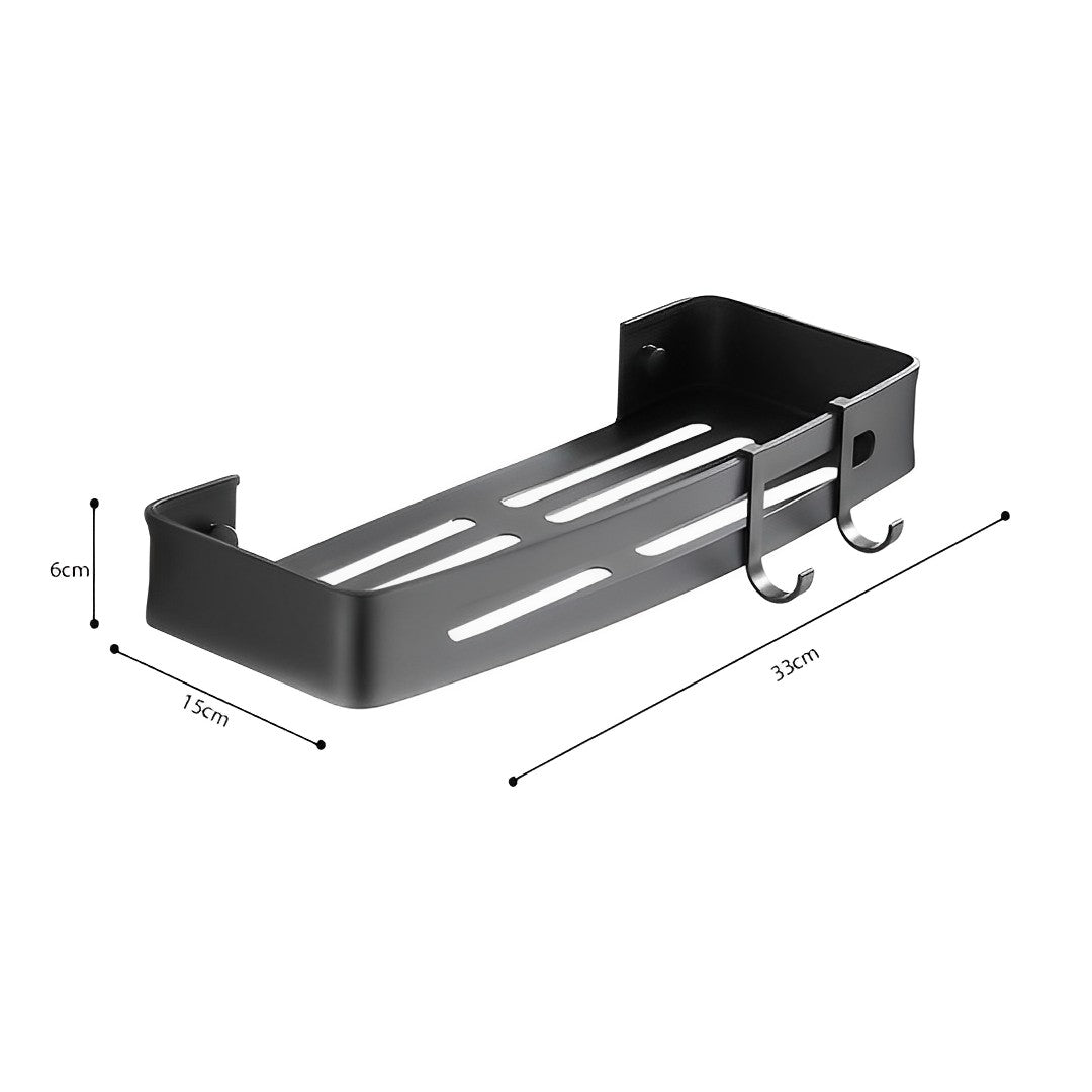 SOGA 2X Black Wall-Mounted Rectangular Bathroom Storage Organiser Space Saving Adhesive Shelf Rack with Hooks - Cafe Supply