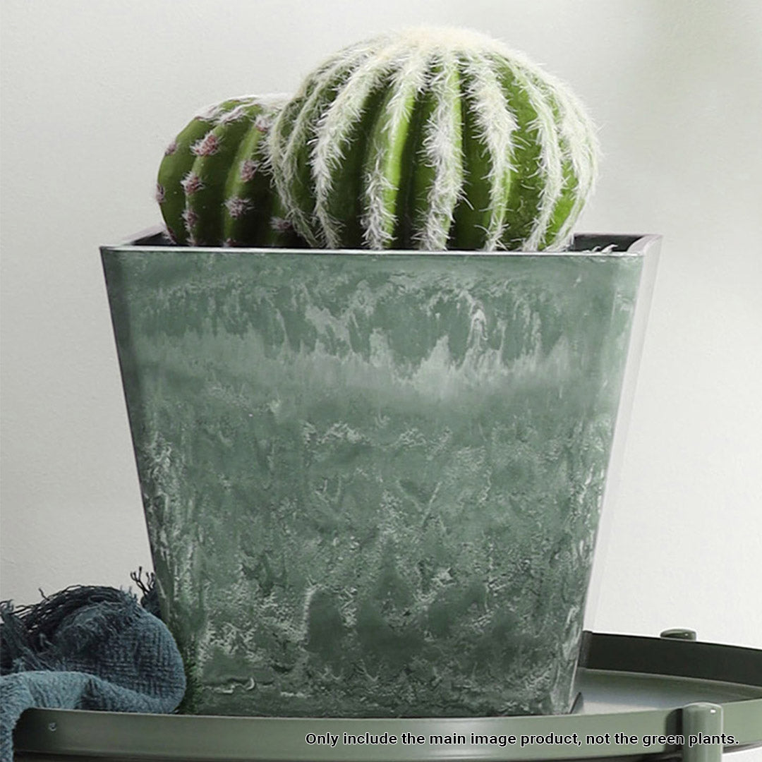 SOGA 27cm Green Grey Square Resin Plant Flower Pot in Cement Pattern Planter Cachepot for Indoor Home Office - Cafe Supply