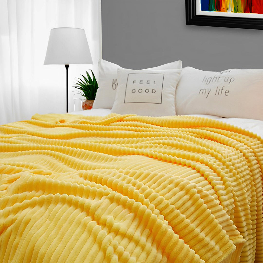 SOGA 2X Yellow Throw Blanket Warm Cozy Striped Pattern Thin Flannel Coverlet Fleece Bed Sofa Comforter - Cafe Supply