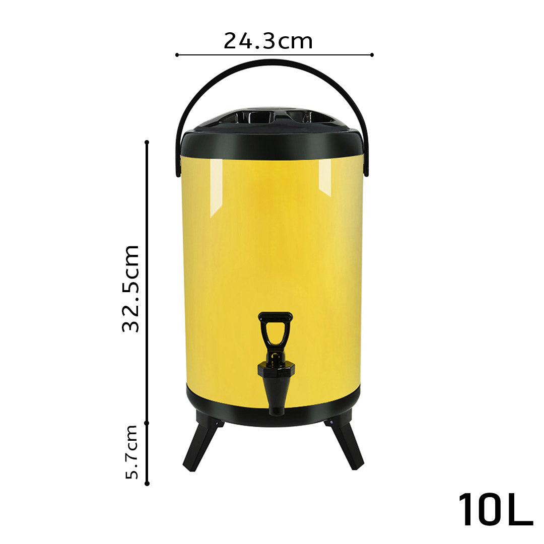 SOGA 2X 10L Stainless Steel Insulated Milk Tea Barrel Hot and Cold Beverage Dispenser Container with Faucet Yellow - Cafe Supply