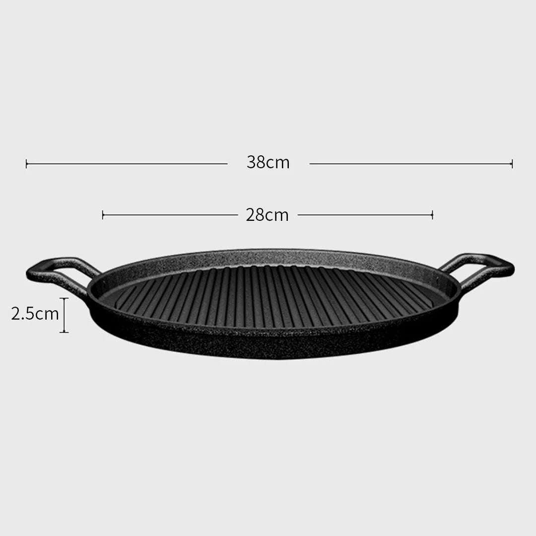SOGA 2X 28cm Ribbed Cast Iron Frying Pan Skillet Coating Steak Sizzle Platter - Cafe Supply