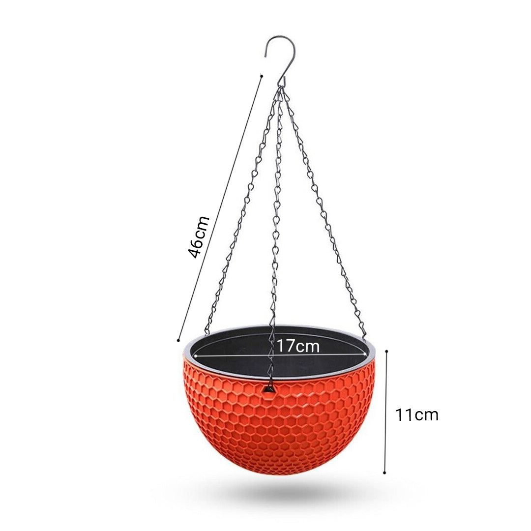SOGA 2X Red Small Hanging Resin Flower Pot Self Watering Basket Planter Outdoor Garden Decor - Cafe Supply