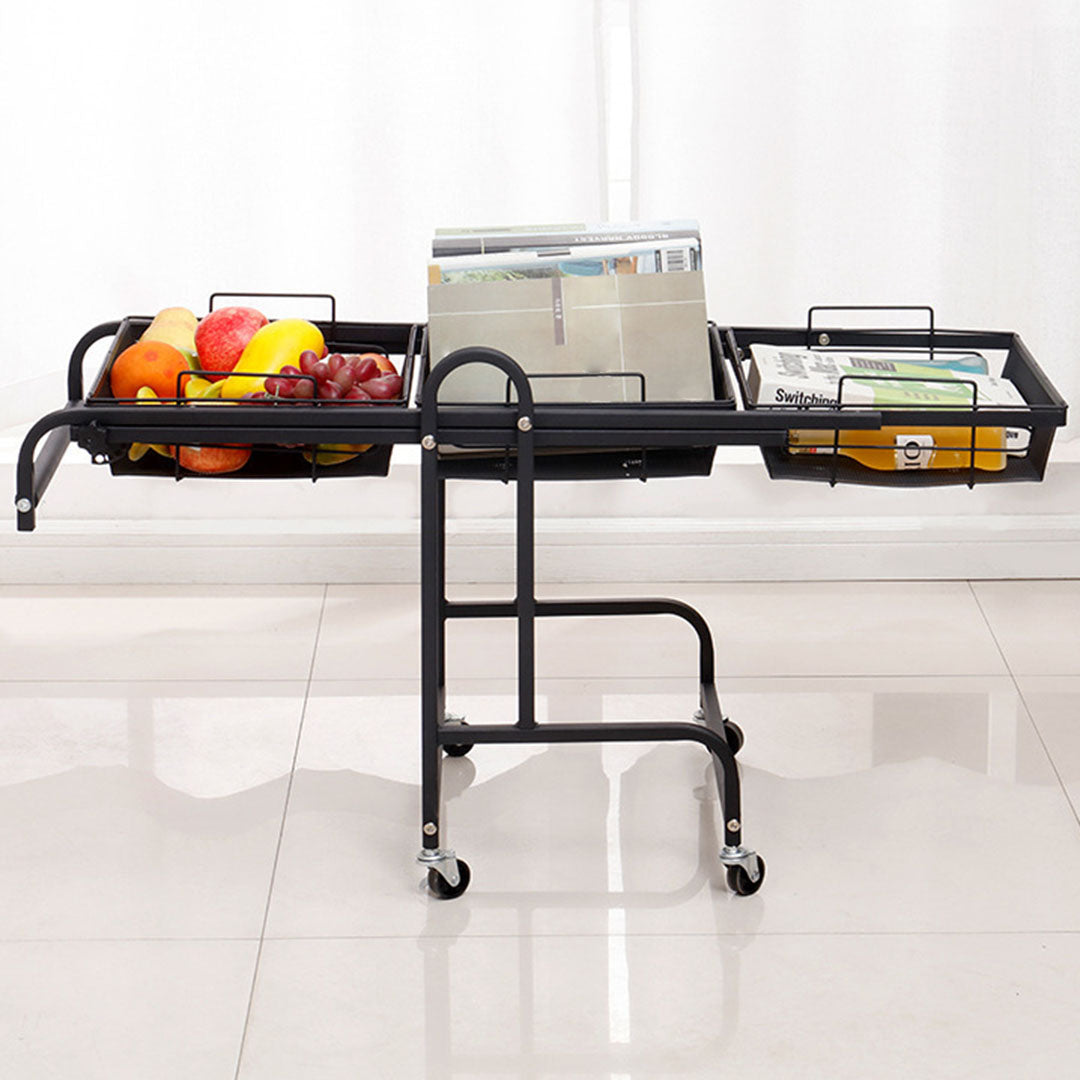 SOGA 3 Tier Steel Black Adjustable Kitchen Cart Multi-Functional Shelves Portable Storage Organizer with Wheels - Cafe Supply