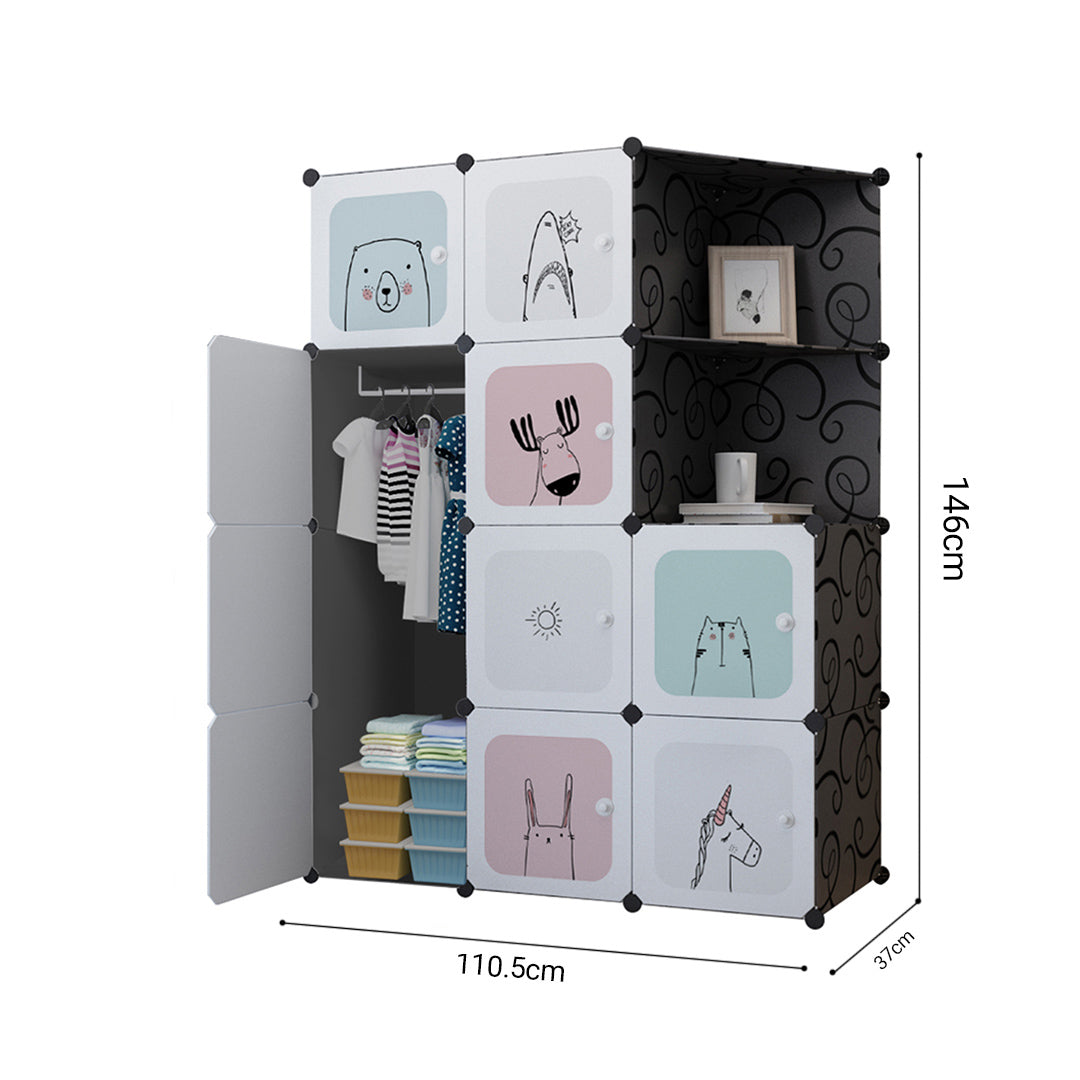 SOGA 10 Cubes Black Portable Wardrobe Divide-Grid Modular Storage Organiser Foldable Closet with Doors - Cafe Supply
