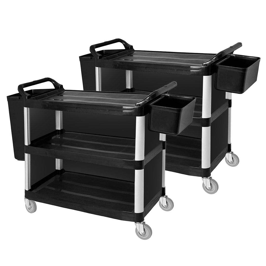 SOGA 2X 3 Tier Covered Food Trolley Food Waste Cart Storage Mechanic Kitchen with Bins - Cafe Supply