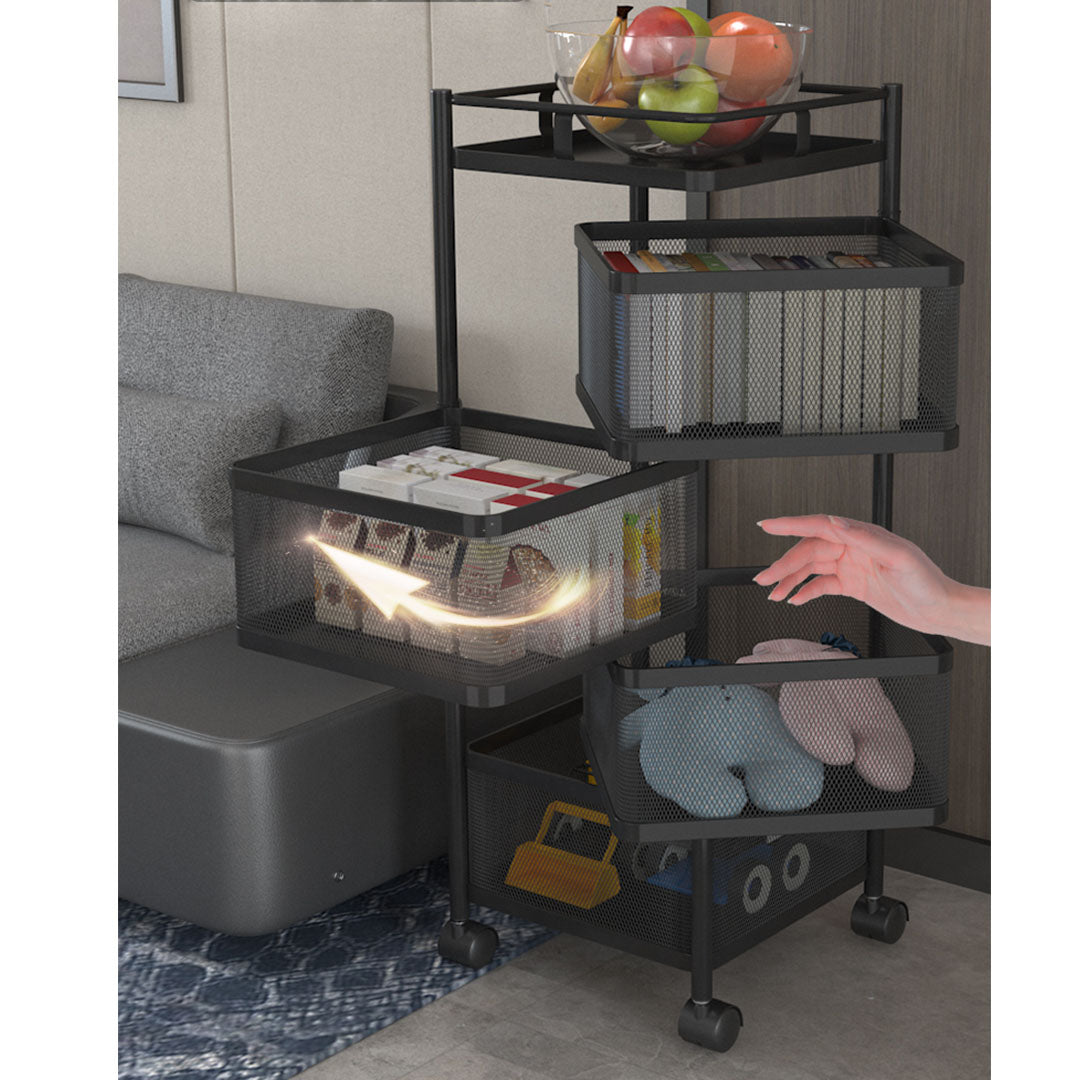 SOGA 4 Tier Steel Square Rotating Kitchen Cart Multi-Functional Shelves Portable Storage Organizer with Wheels - Cafe Supply
