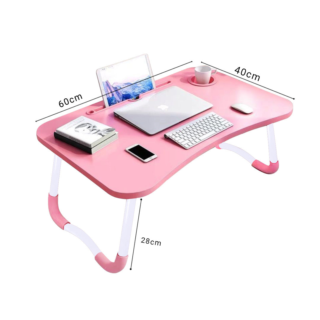 SOGA 2X Pink Portable Bed Table Adjustable Folding Mini Desk Notebook Stand Card Slot Holder with Cup-Holder Home Decor - Cafe Supply