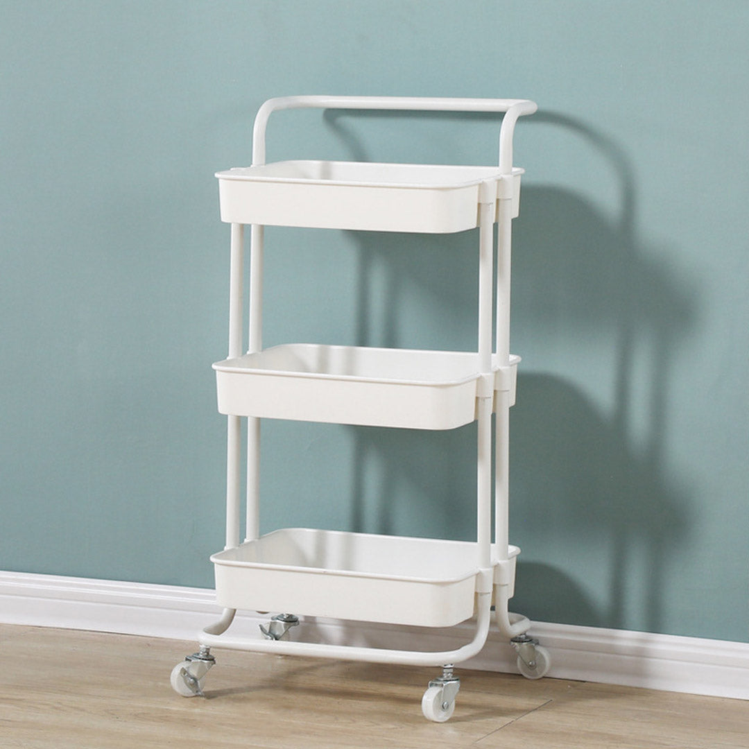 SOGA 3 Tier Steel White Movable Kitchen Cart Multi-Functional Shelves Portable Storage Organizer with Wheels - Cafe Supply