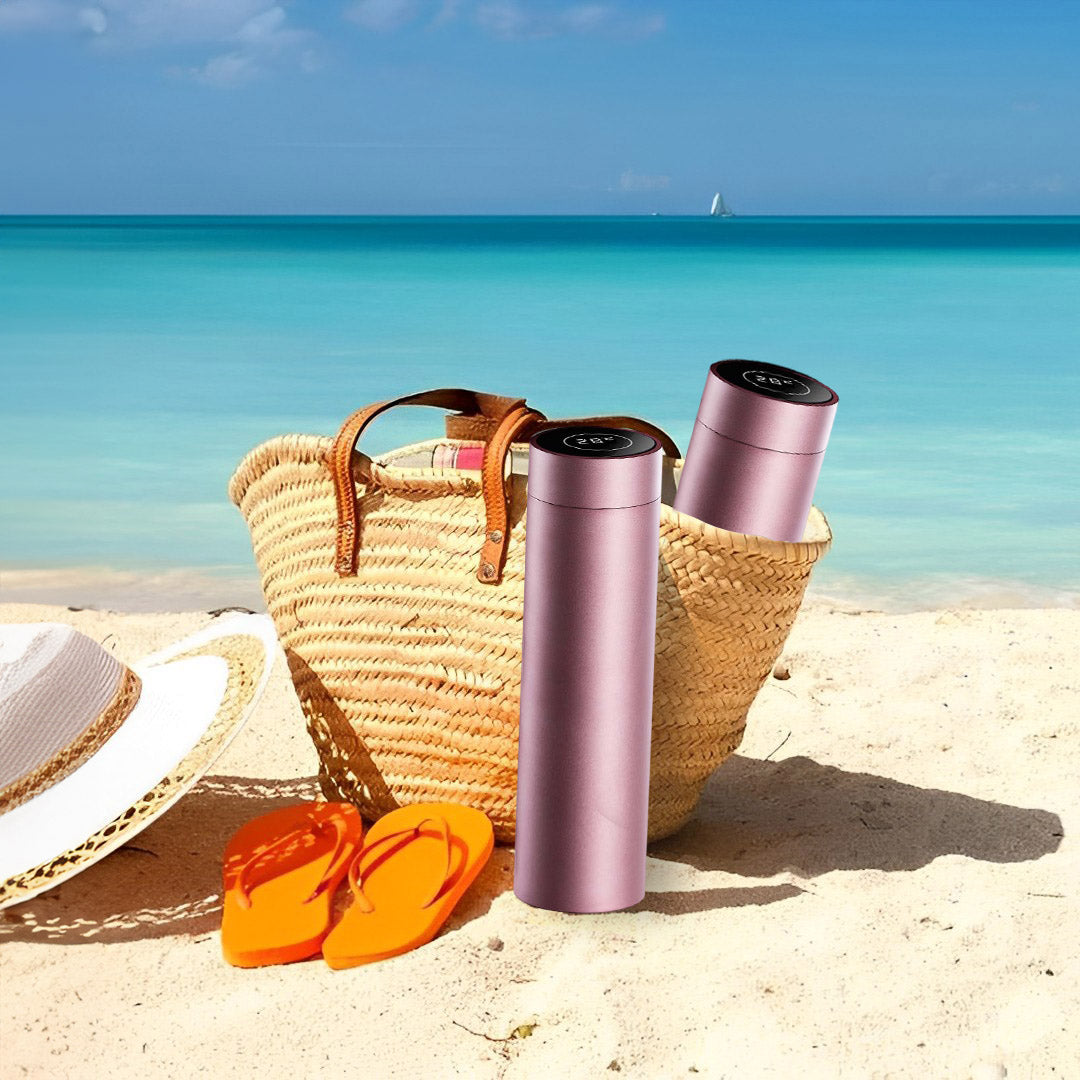 SOGA 2X 500ML Stainless Steel Smart LCD Thermometer Display Bottle Vacuum Flask Thermos Rose Gold - Cafe Supply