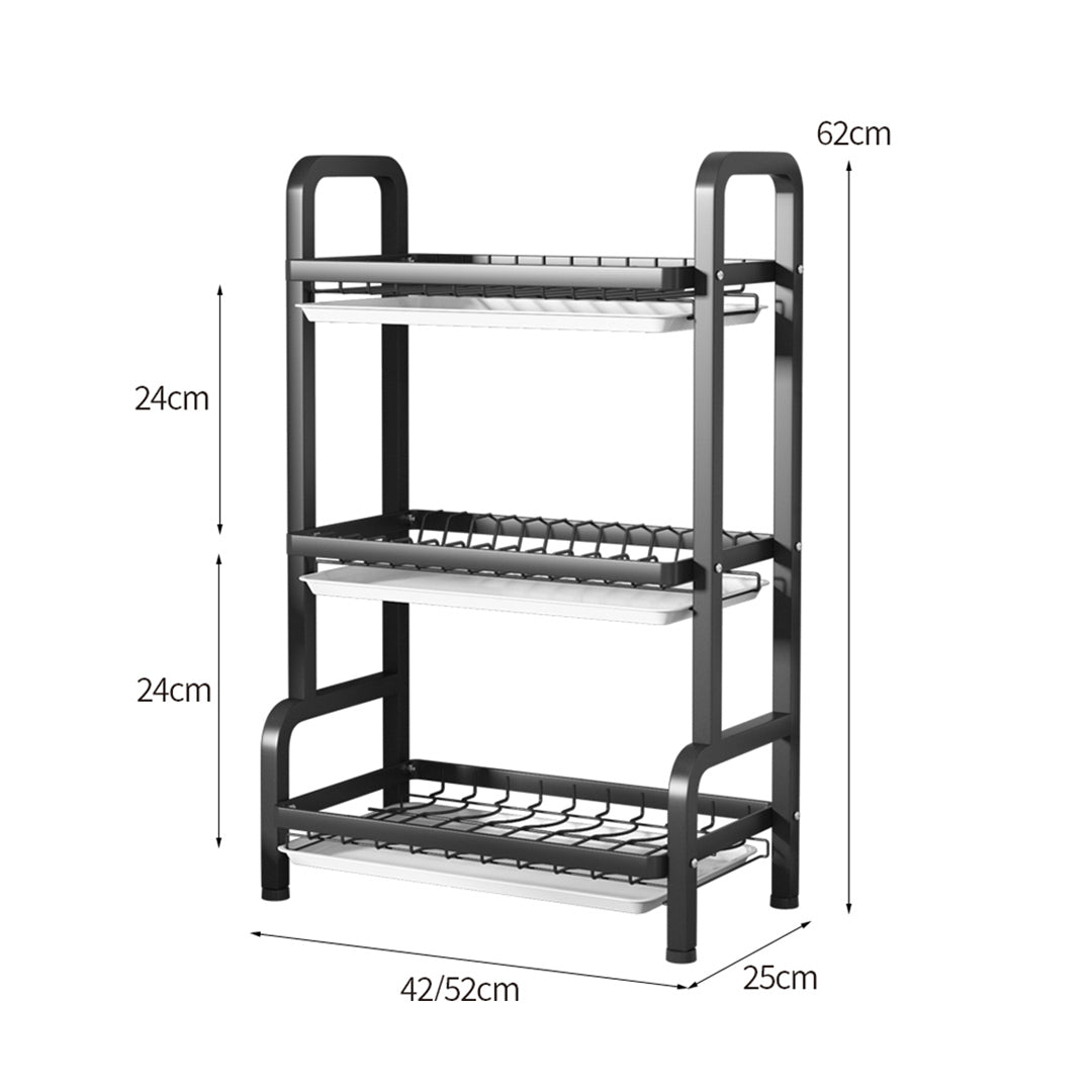 SOGA 2X 3 Tier 62cm Steel Black Kitchen Countertop Drying Rack Dish Plate Cutlery Cutting Board Holder Dish Drainer Kitchen Organiser - Cafe Supply