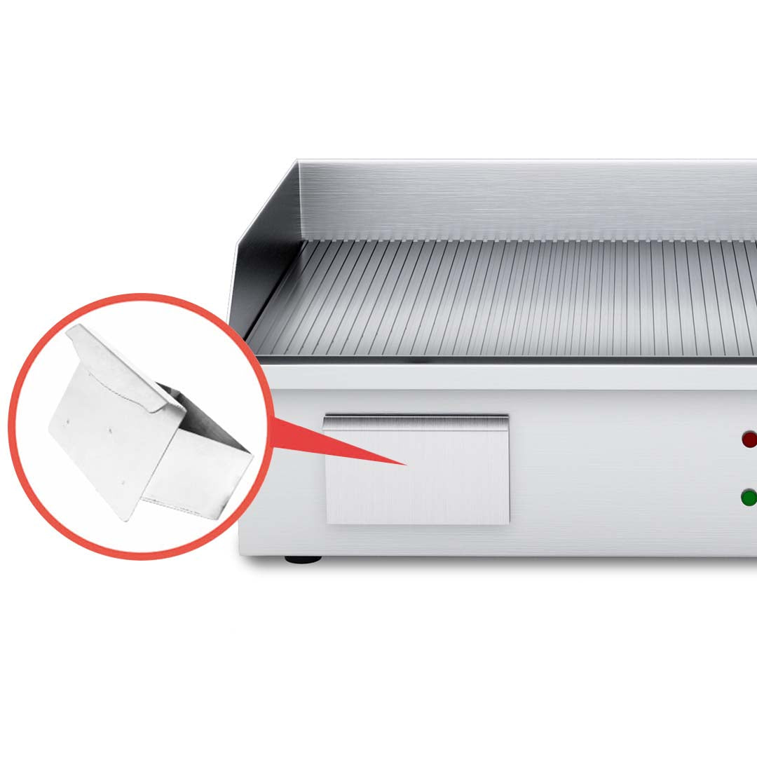 SOGA 2X Electric Stainless Steel Ribbed Griddle Commercial Grill BBQ Hot Plate - Cafe Supply